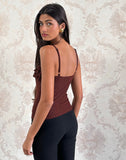 Image of Wendy Ruffle Cami Top in Argyle Mesh Brown