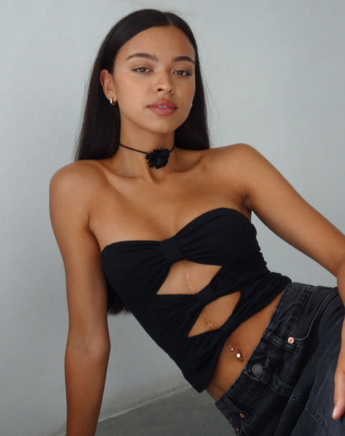 Image of Widayu Bow Twist Bandeau Top in Black