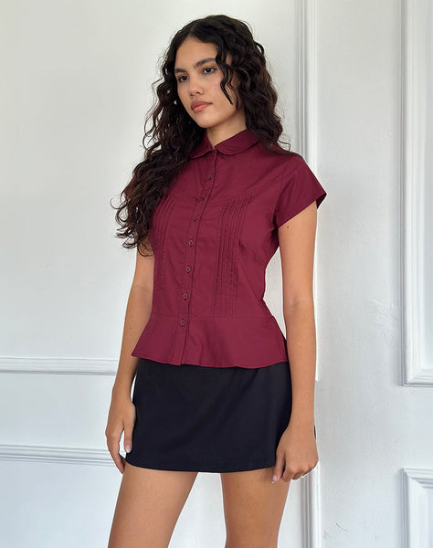 Image of Wilmot Blouse in Burgundy Poplin