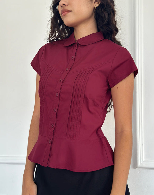 Image of Wilmot Blouse in Burgundy Poplin