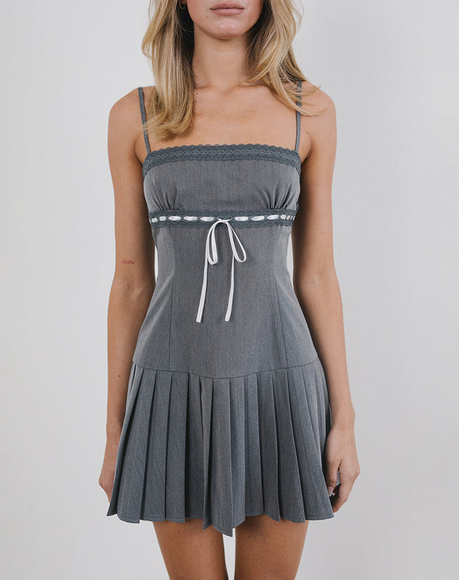 Image of Wimala Mini Dress in Charcoal with White Ribbon