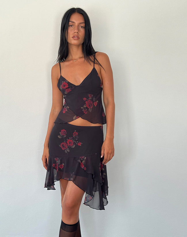 Image of Winona Mini Skirt in Vintage Roses Black