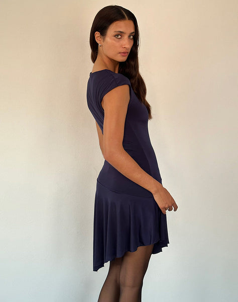 Image of Winslow Asymmetric Frill Mini Dress in Navy