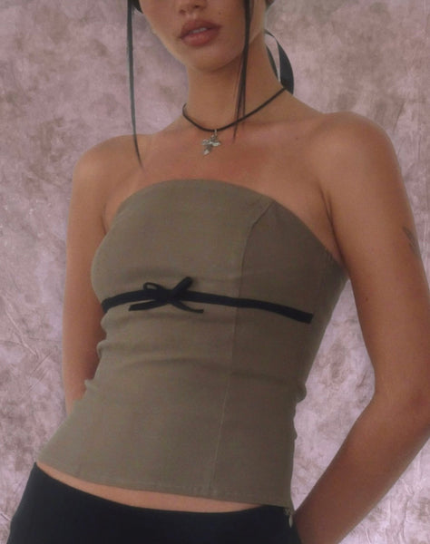 Image of Woyla Bandeau Top in Coco with Black Bow