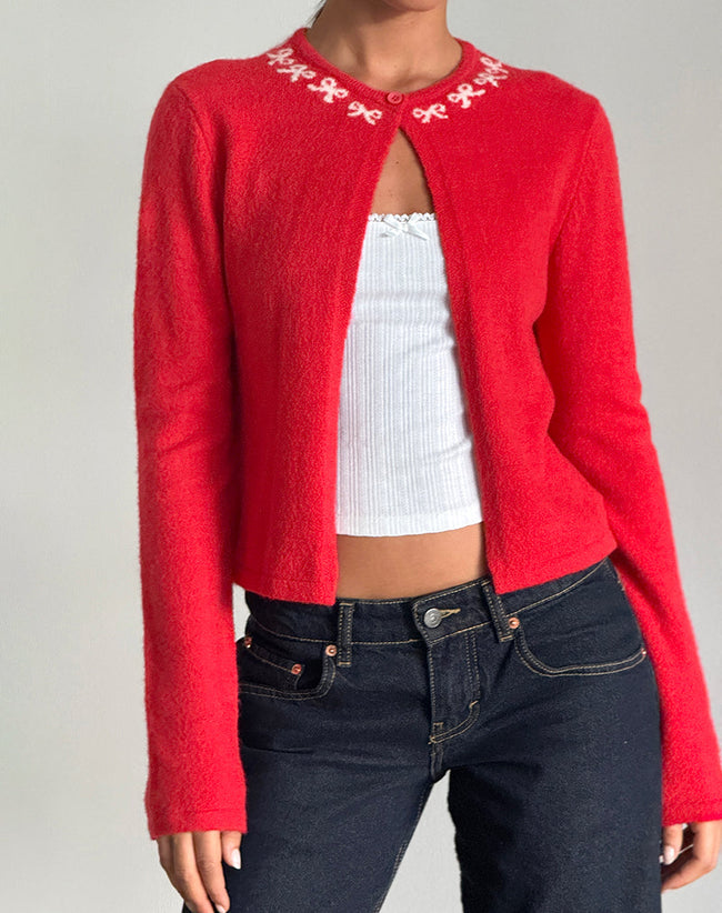 Image of Wunara Cardigan in Red with Pink Bows