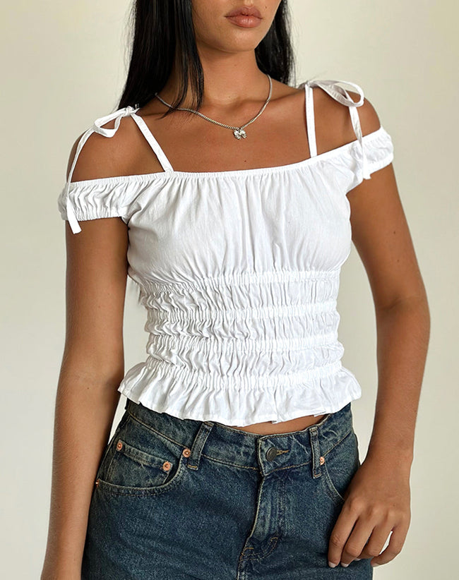 Image of Xavan Bardot Tie Shoulder Top in White