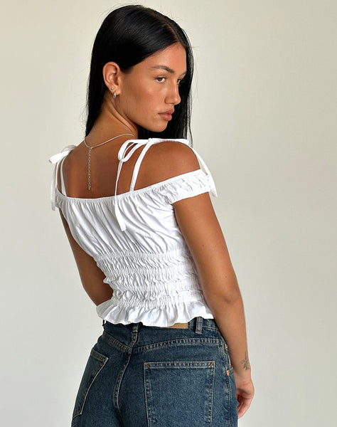 Image of Xavan Bardot Tie Shoulder Top in White