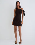 Image of Xeenia One Shoulder Mini Dress in Chocolate Brown