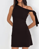 Image of Xeenia One Shoulder Mini Dress in Chocolate Brown