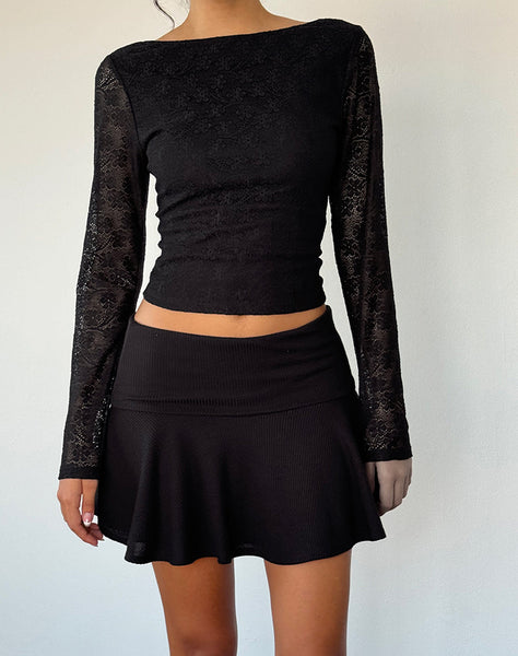 Image of Xiabon Backless Long Sleeve Top in Lace Black