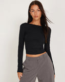 image of Xiabon Long Sleeve Crop Top in Black