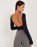 image of Xiabon Long Sleeve Crop Top in Black