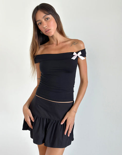 Image of Xiroyi Bardot Top in Black with Pink Bow