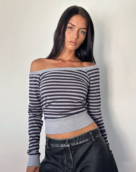 Image of Yacin Slouchy Top in Grey and Black Stripe