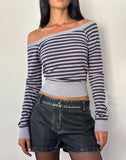 Image of Yacin Slouchy Top in Grey and Black Stripe