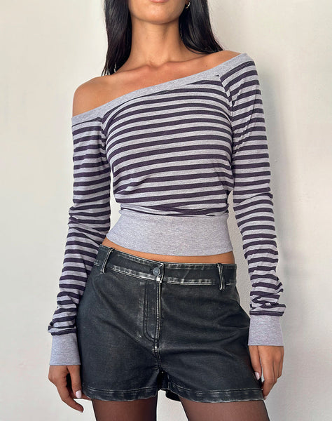 Image of Yacin Slouchy Top in Grey and Black Stripe