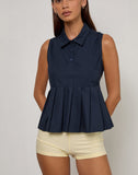 Image of Yaden Pleat Polo Shirt in Poplin Dark Navy