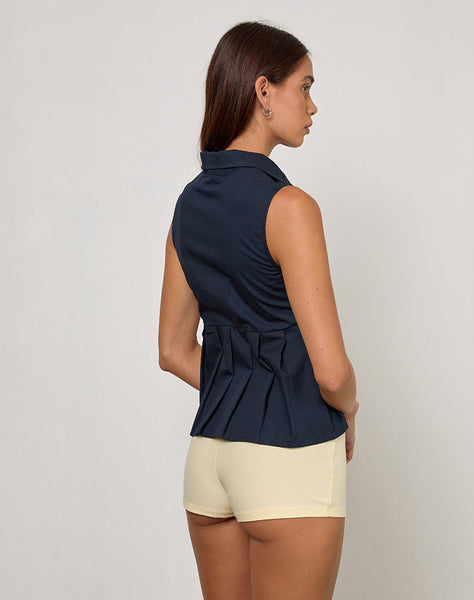 Image of Yaden Pleat Polo Shirt in Poplin Dark Navy