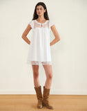 Image of Yagis Smock Mini Dress in Dobby Chiffon White Lace