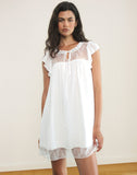 Image of Yagis Smock Mini Dress in Dobby Chiffon White Lace