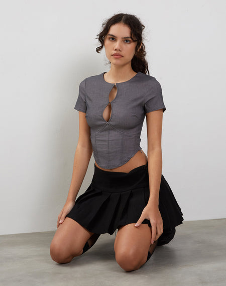 Manaf Belt Detail Corset Top in Tailoring Charcoal