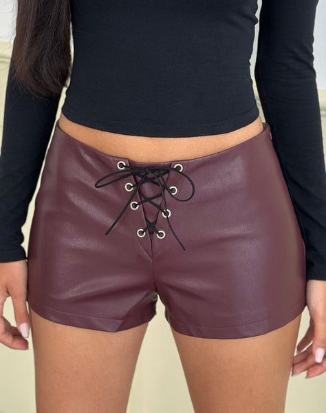 Image of Yakko Lace Up Hotpants in PU Plum