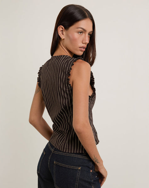 Image of Yarala Blouse in Mono Pinstripe Chocolate