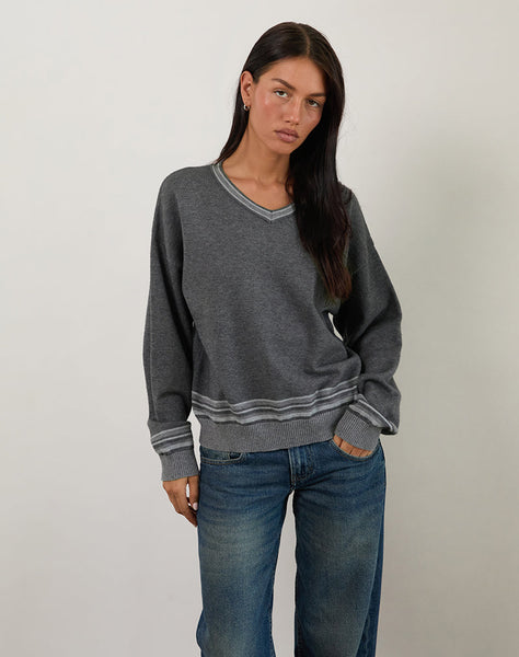 Image of Yarnia Slouchy V Neck Jumper in Charcoal