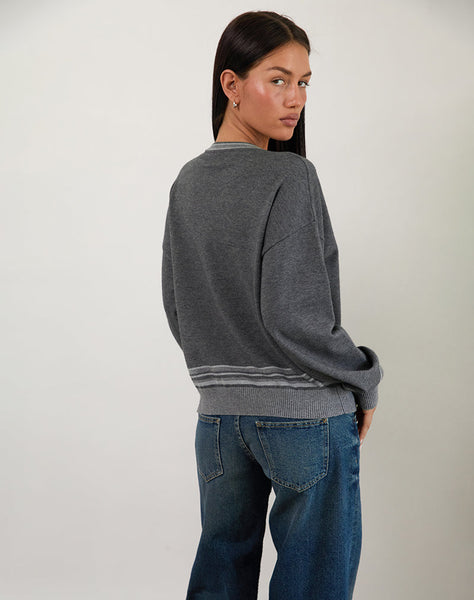 Image of Yarnia Slouchy V Neck Jumper in Charcoal