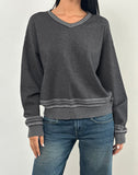 Image of Yarnia Slouchy V Neck Jumper in Charcoal