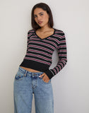 Image of Yasra Jumper in Stripe Knit Black Burgundy