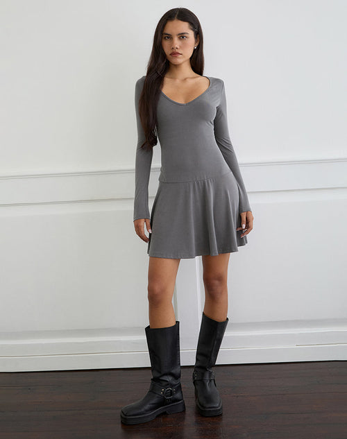 Image of Yauri Long Sleeve Mini Dress in Cupro Grey