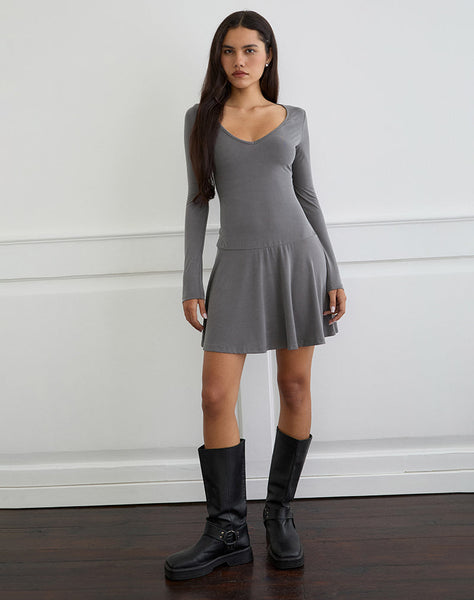 Image of Yauri Long Sleeve Mini Dress in Cupro Grey