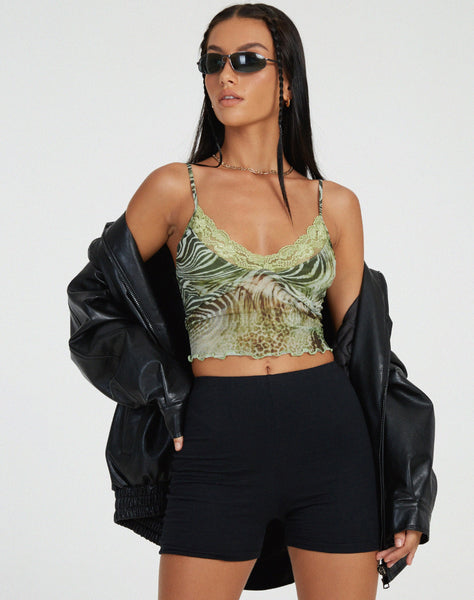 image of Yenika Cami Top in Mesh Cheetah Green