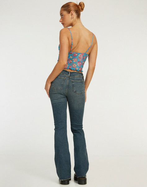 image of Yenika Crop Top in Contrast Floral Blue