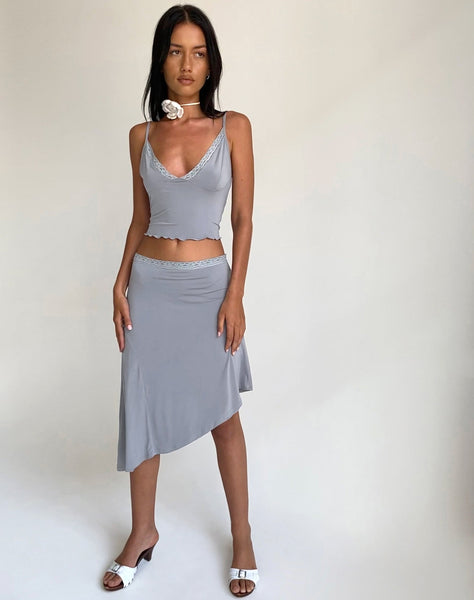 Image of Drew Asymmetric Midi Skirt in Slinky Grey