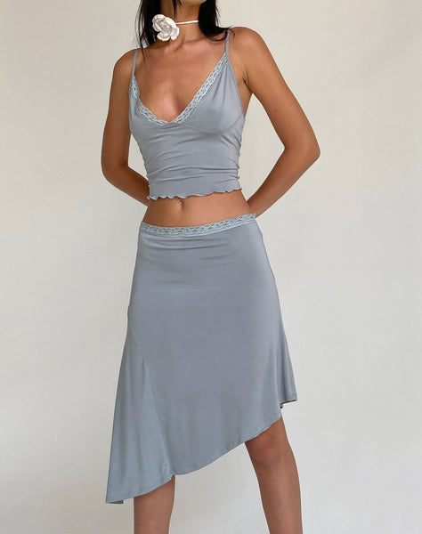 Image of Drew Asymmetric Midi Skirt in Slinky Grey