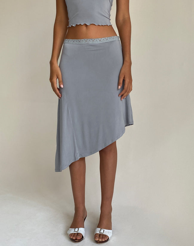 Image of Drew Asymmetric Midi Skirt in Slinky Grey