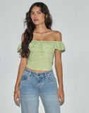 Image of Yokai Bardot Top in Retro Paisley Lime