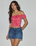 Image of Yokai Bardot Top in Retro Paisley Pink