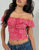 Image of Yokai Bardot Top in Retro Paisley Pink