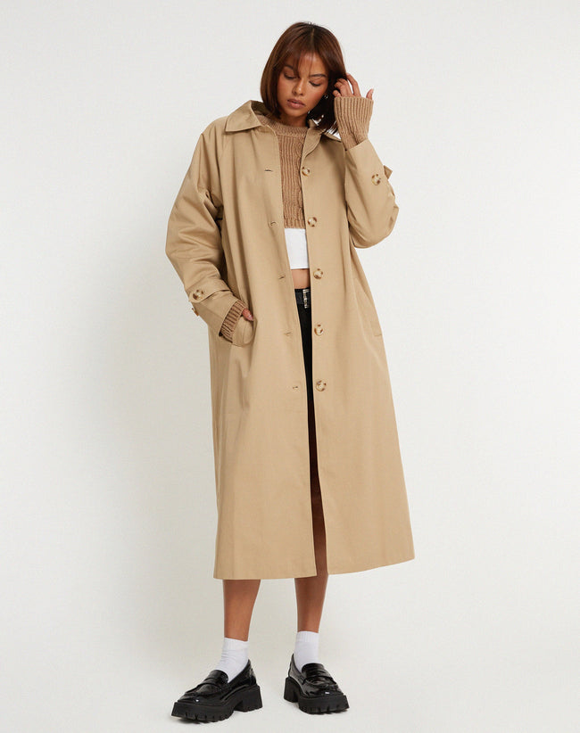 image of Assa Trench Coat in Tan with Stripe Lining