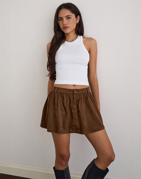 Image of Yonca Frill Mini Skort in Suede Brown