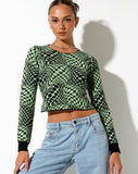 image of Youta Crop Top in Geo Polka Arcadian Green