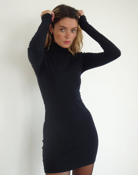 Image of Yrion Turtle Neck  Bodycon Mini Dress in Black