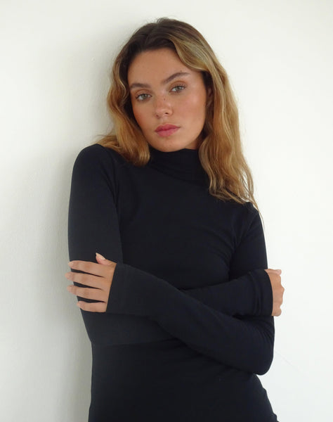 Image of Yrion Turtle Neck  Bodycon Mini Dress in Black