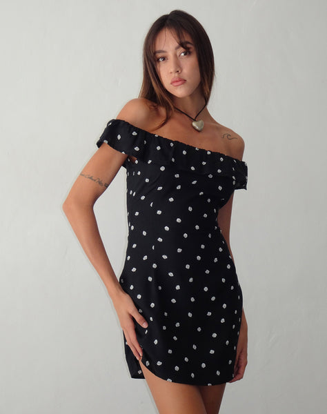 Image of Yudia Bardot Mini Dress in Ditsy Rose Black