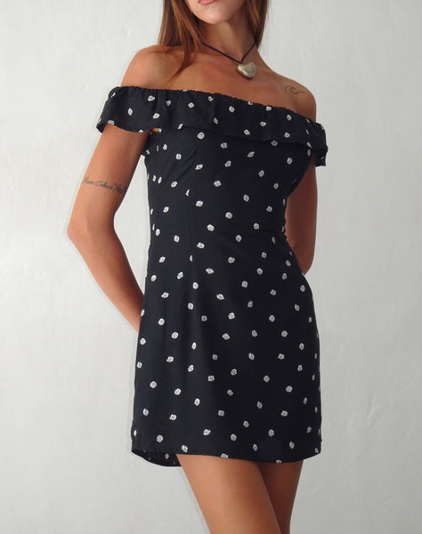 Image of Yudia Bardot Mini Dress in Ditsy Rose Black