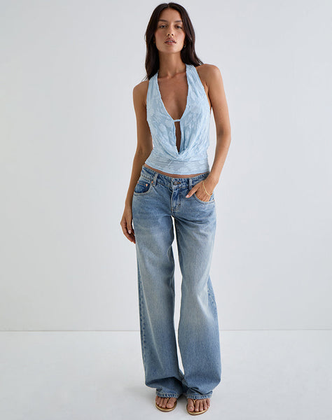 Image of Yukari Plunge Top in Burnout Mesh Blue