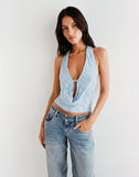 Image of Yukari Plunge Top in Burnout Mesh Blue